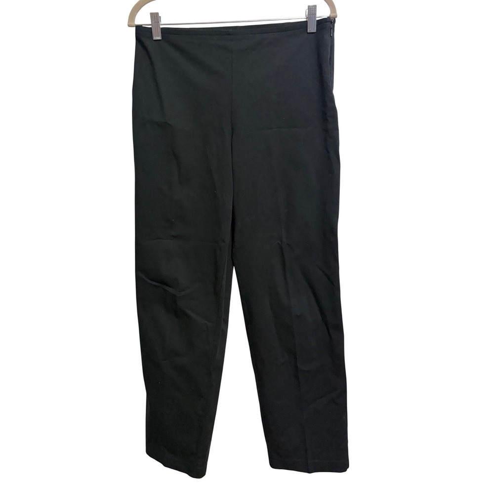 Eileen Fisher Petite Straight Leg Side Zip Black Trousers Stretch PS